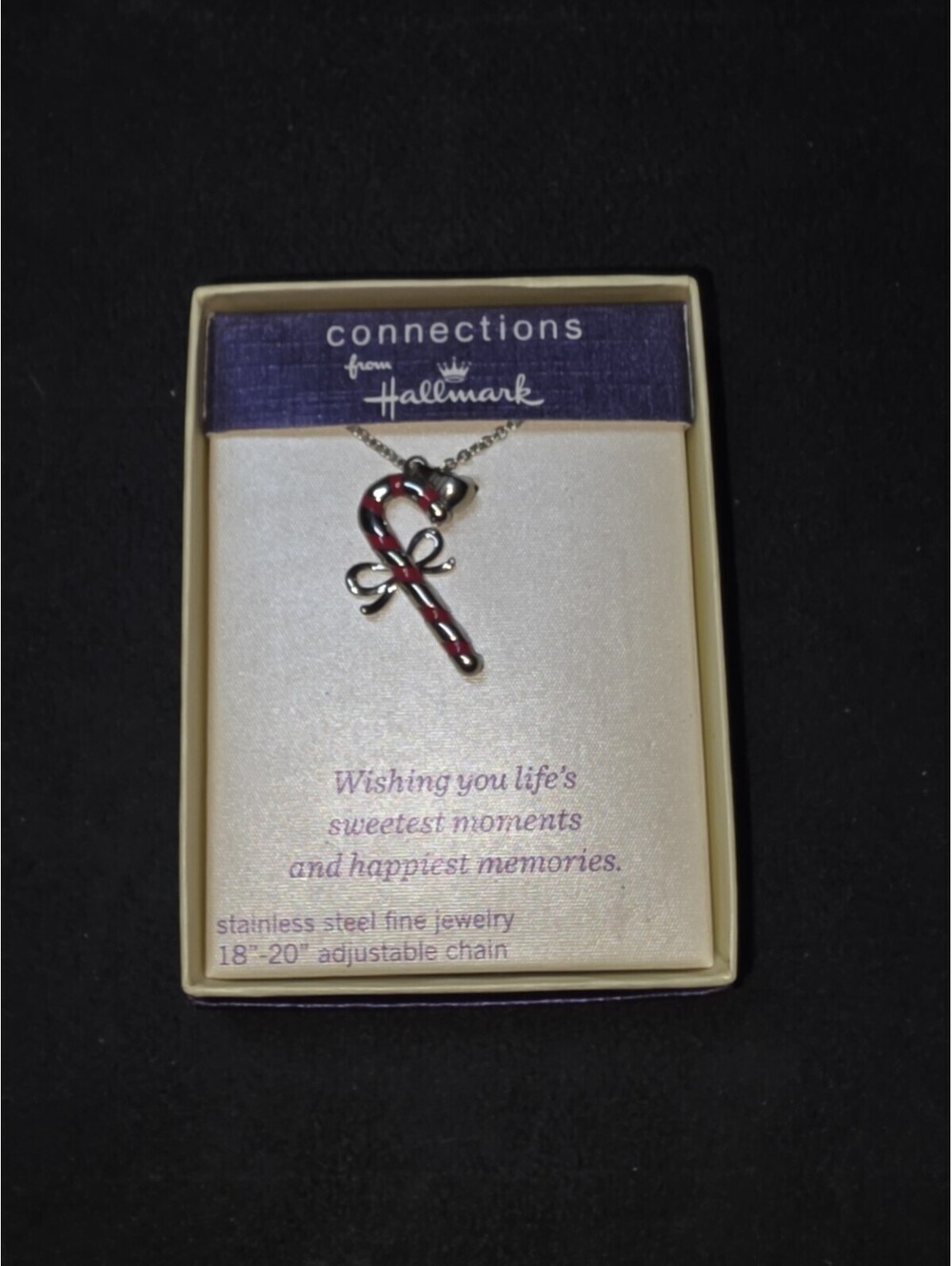 Hallmark from Connections Stainless Steel Enamel Candy Cane Necklace 18"-20" New